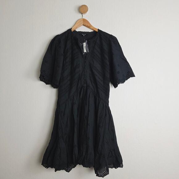 NEW Madewell Eyelet Flutter Sleeve Black Mini Dress Jet Black - Picture 6 of 12